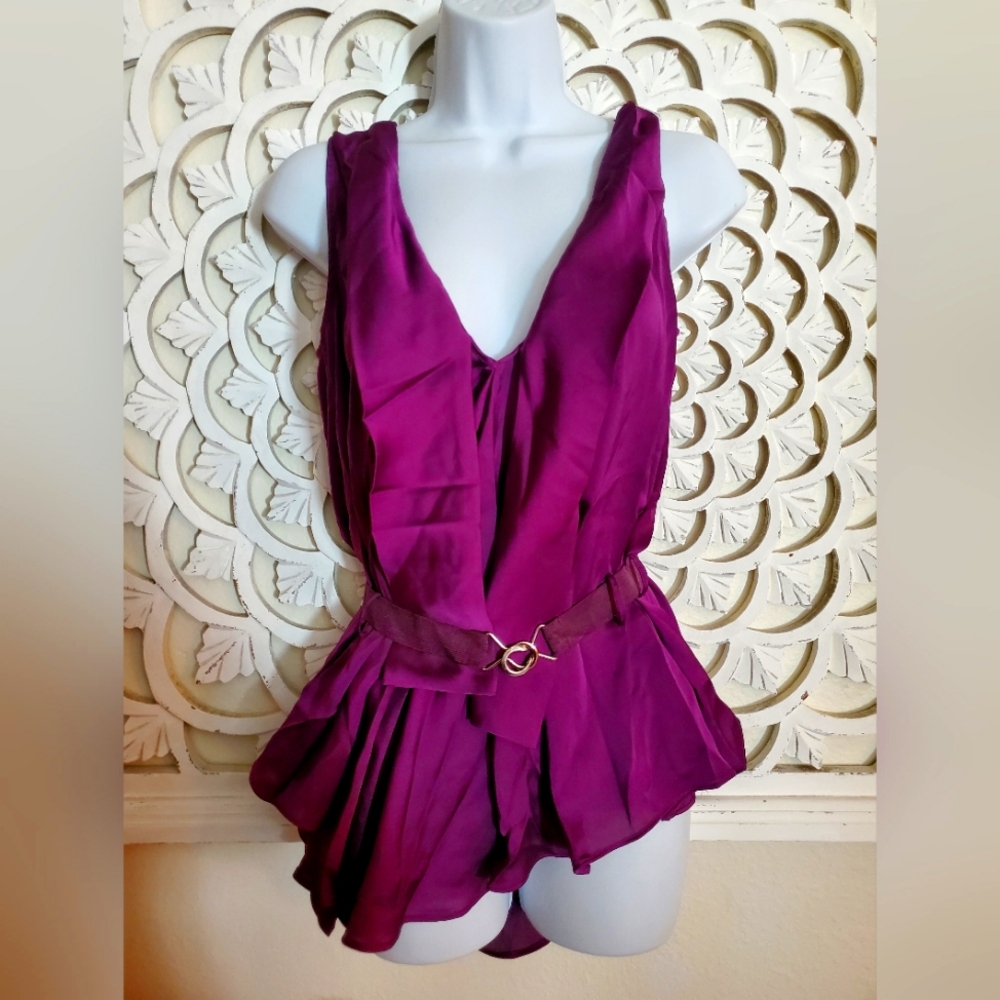 New Without Tags L.K. Collection Purple Flutter Tank Style Blouse Small